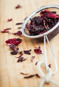 hibiscusStrainer 203x300 - Caffeine-Free Herbal Tea Recommendations from Sherry at YAO Clinic